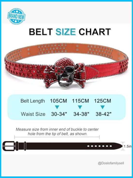 Rhinestone Skull Belt Punk Studded Western Adjustable Leather Y2K main image 5